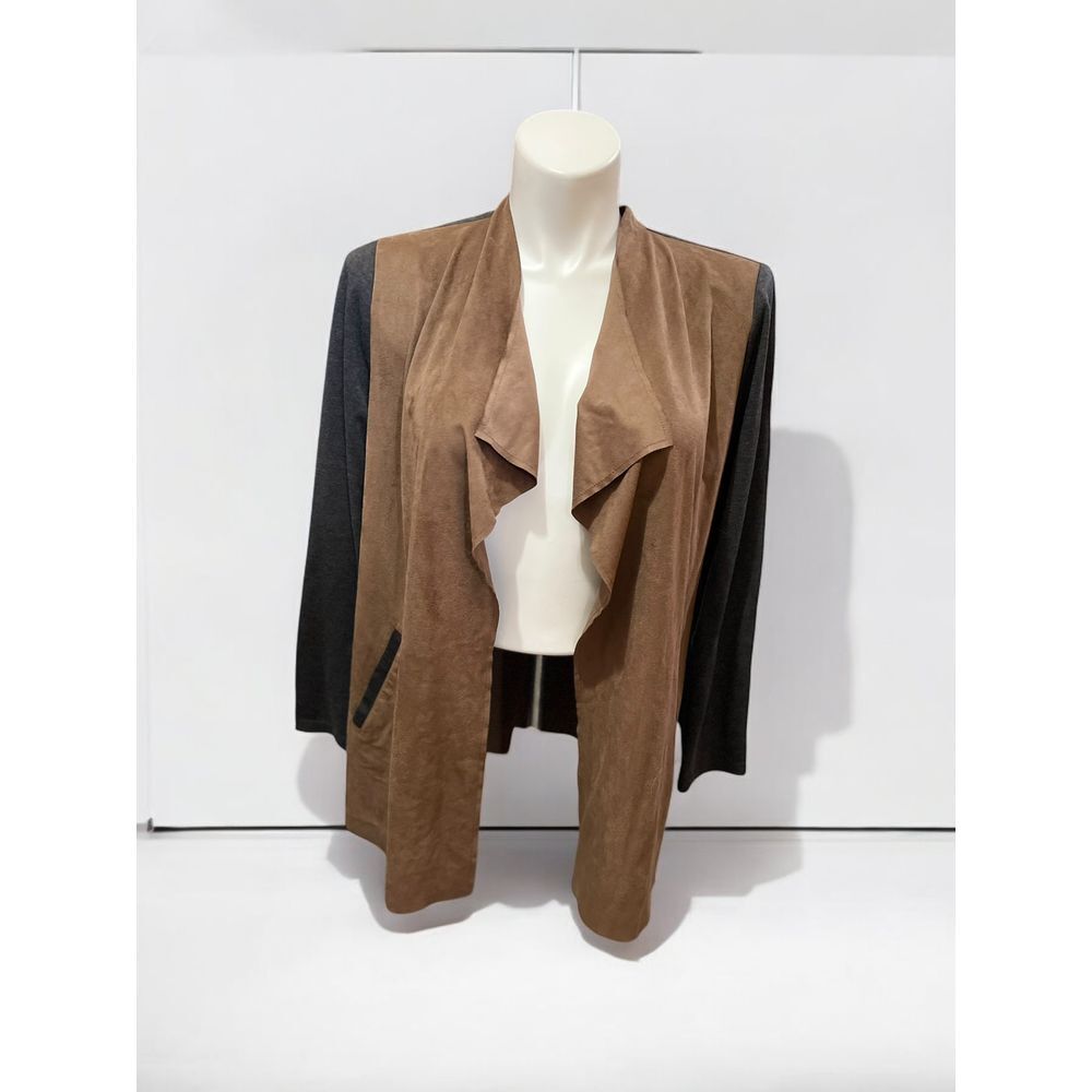 Chico's‎ Travelers Collection Brown Gray Open Front Cardigan Jacket Size L